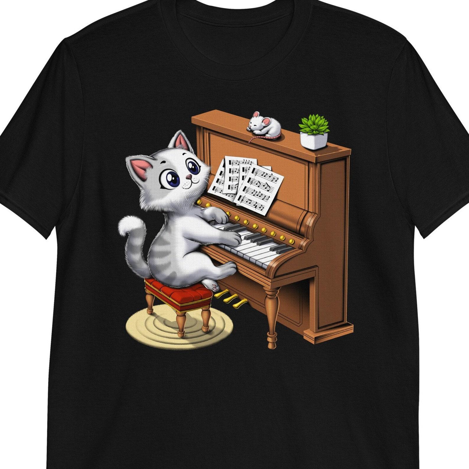 Cat Playing Piano T-Shirt: Funny Musician Tee 140