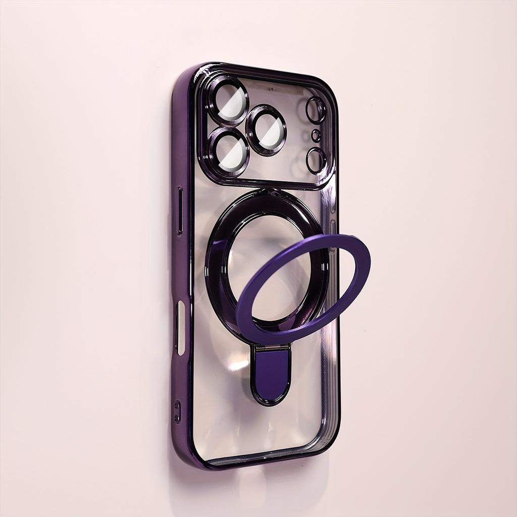 Transparent Plating Wireless Charging Magnetic Case for IPhone 17 16 15 14 13 Pro Max with Lens Protection Bracket Back Cover