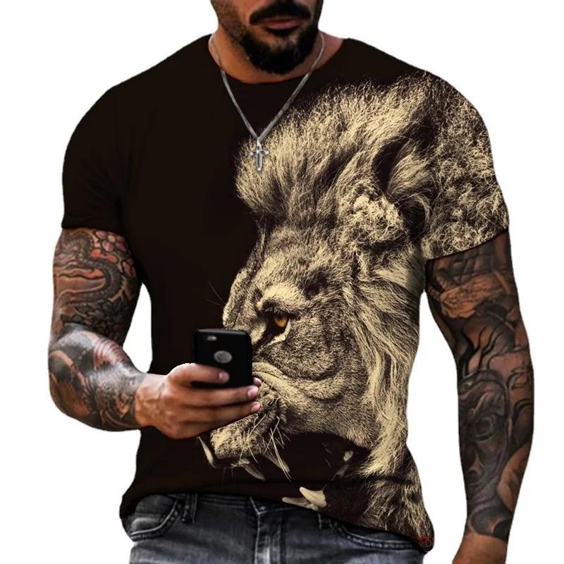 Lion King 3D Printed Men T-Shirt Summer Casual Tees Shirts Animal Tops Black Harajuku Short Sleeve Hip Hop Oversized Streetwear