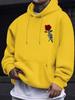 Men's Fashion Casual Streetwear for Autumn and Winter, Featuring A Warm Fleece Hoodie with A Rose Print and A Drawstring Hood.