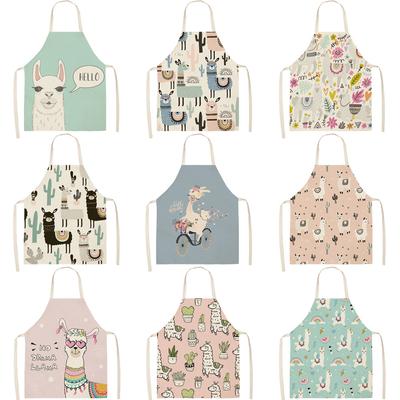 Alpaca Llama Cactus Printed Sleeveless Aprons 55 * 68cm Cotton Linen Kitchen Women Apron Home Baking Waist Bibs