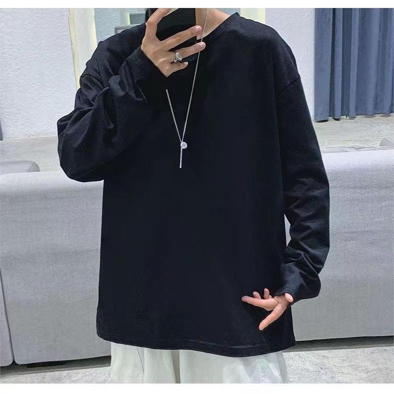 

Мужская однотонная футболка с длинным рукавом - парная толстовка с круглым вырезом в японском стиле на весну/осень 5XL чёрный