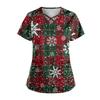 Damen Weihnachtsdruck Uniform Arbeitsuniform V-Ausschnitt Tasche Schutz Arbeitsuniform