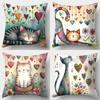 Cute Cat-Patterned Pillowcase ,Sofa Bedroom Cushion Cover, Single-sided Printing, Without Pillow Core