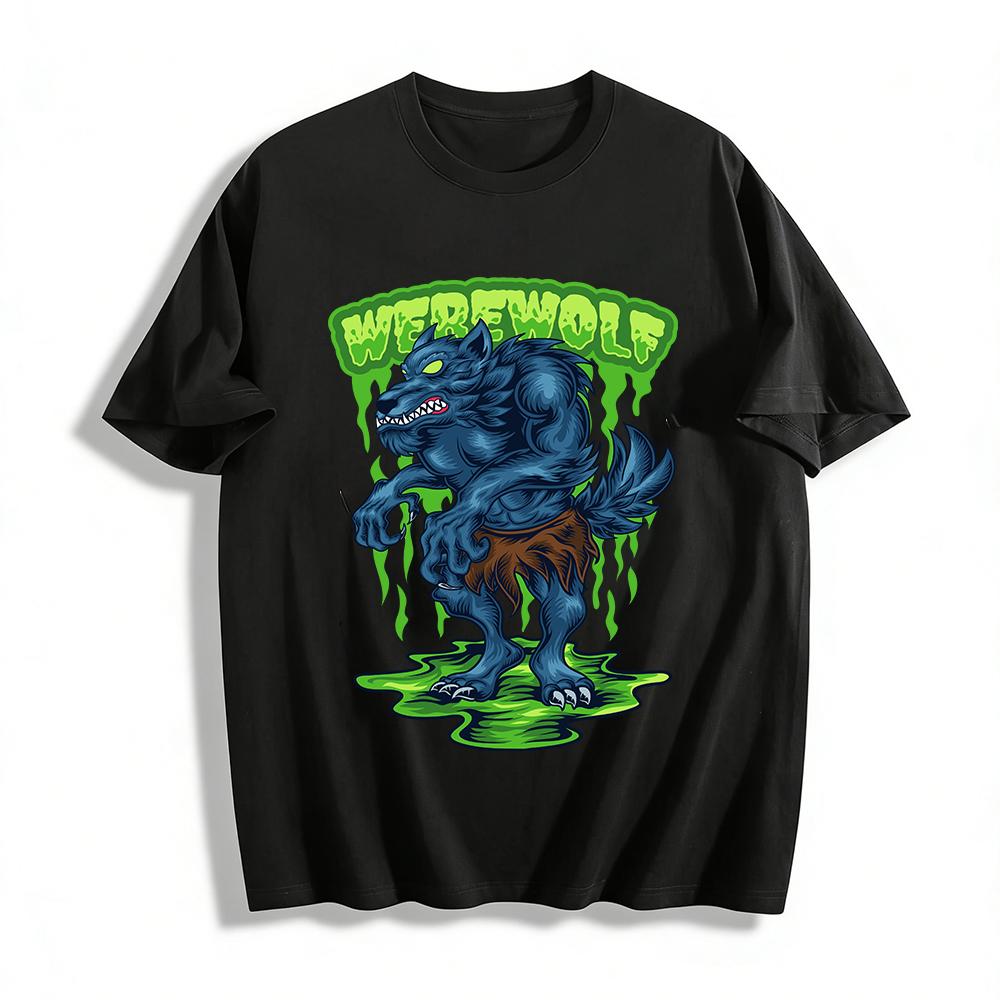 Vintage Werewolf Print Cool Casual Short Sleeve T-Shirt Pure cotton T-shirt XXS