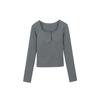 Women's Slim Fit Square Collar Long-Sleeved T-Shirt with Chest Pads for Autumn and Winter