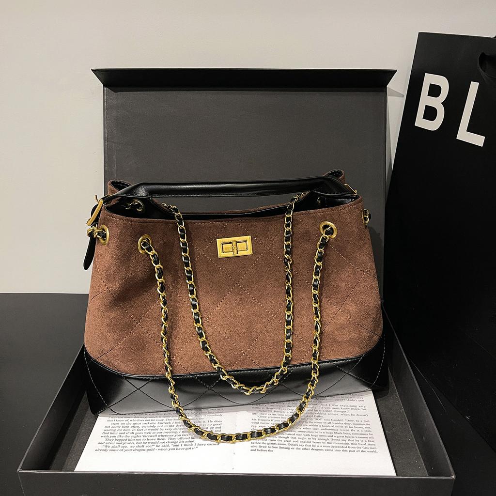 New fashionable high-end embroidery thread contrasting color tote bag portable shoulder trendy women's bag