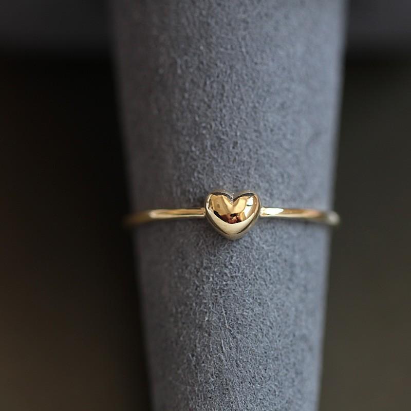 925 Sterling Silver Plated 14K Gold Simple Heart Ring for Women Korean Cute Everyday Jewelry Accessories 5 золотой