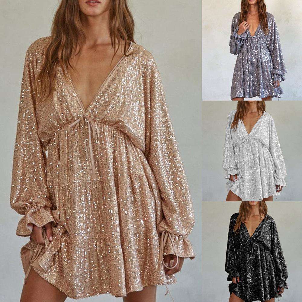 New strap v-neck sequin skirt sexy spice skirt drape high-end dress women's summer high-end