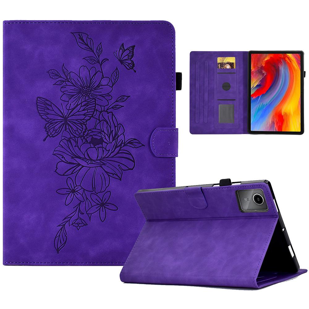 

Чехол для Lenovo Xiaoxin Pad 11 2025 с цветочным и бабочковым принтом, слотами для карт, кожаная обложка Purple
