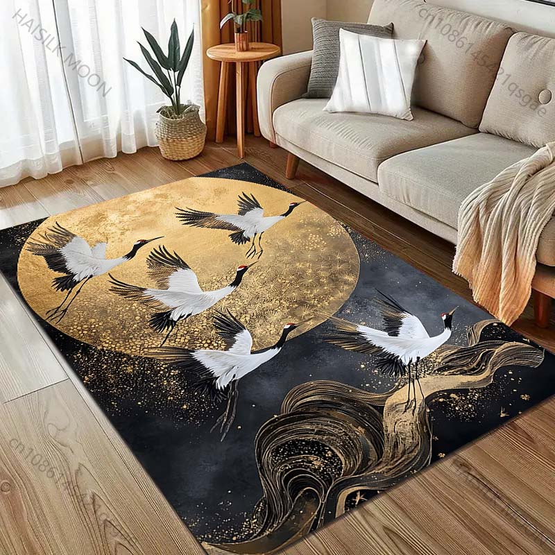 Weißer Reiher Pioniere Japanischer Kunstdruck Teppich für Schlafzimmer Wohnzimmer Bettseite Sofa Bodenmatte Moderne Heimdeko Bereichsteppich