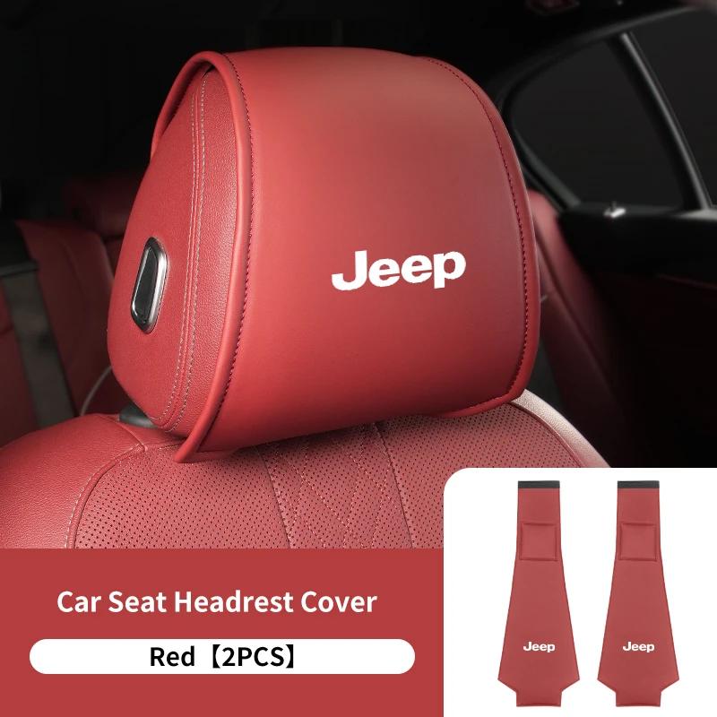 2Pcs Leather Car Seat Headrest Protective Covers Automotive Interior Accessories for Jeep Wrangler Grand Cherokee Compass