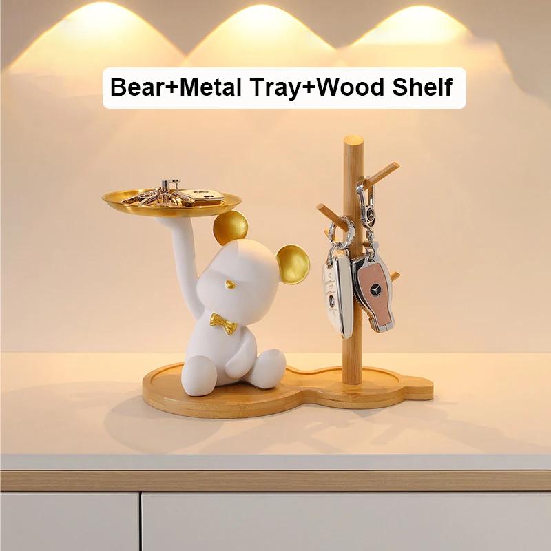 Bear Tray Sculpture Bear Figurines Porch Key Storage Candy Snacks Container Resin Desktop Ornament Living Room Home Decor Gifts