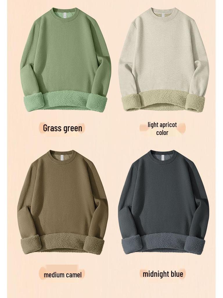Men's Wool Lyocell Plush Sweater with Fleece Lined Thickened Base Layer - Autumn/Winter Knitwear