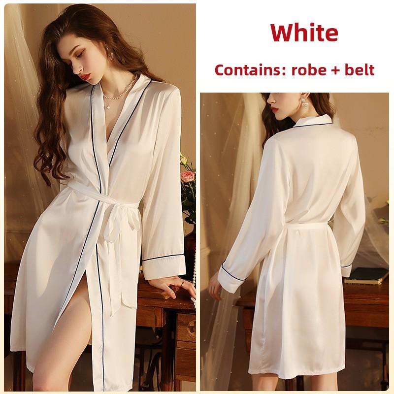 Damen Hotel Sexy Cardigan Nachthemd High-End Leichter Luxus Imitatseide Stoff Pyjama Loungewear