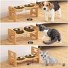Adjustable Bamboo Wood Double Bowl Stand for Cats and Dogs - Elevate Pet Feeders for Neck Protection