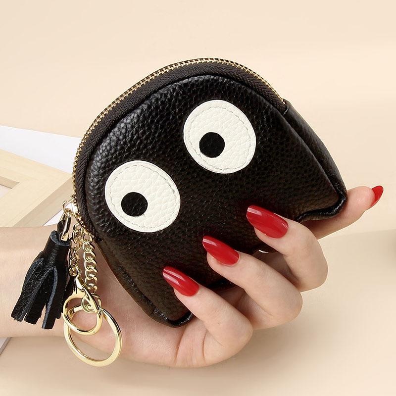 1PC Cute Cartoon Head Layer Cowhide Coin Purse Clutch Mini Creative Zipper Coin Purse Keychain Ladies Coin Purse