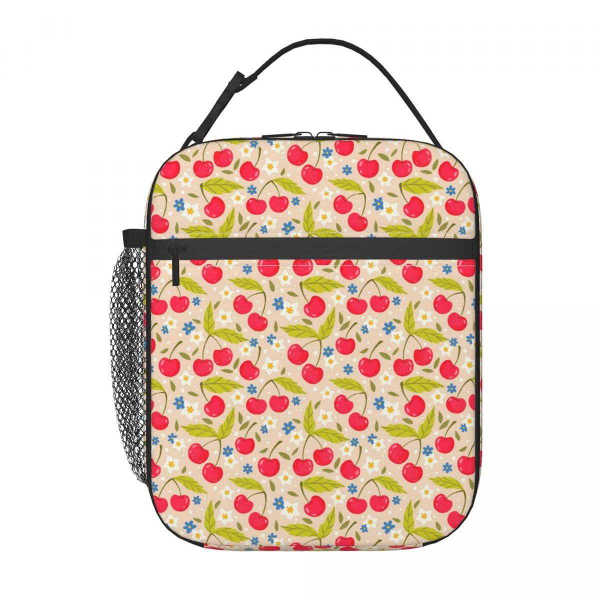 

Cheerful Red Cherry Pattern Insulated Lunch Bag for Women Children Portable Food Boxes Thermal Lunch Box Tote One Size