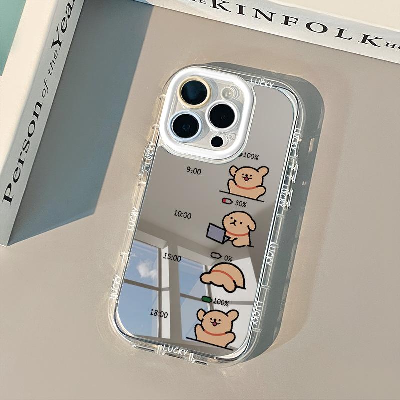 

Ins Creative Simple Puppy Mirror for Cream Shell for Apple 17 New Model for IPhone14/16promax Cartoon For Apple 15PROMAX