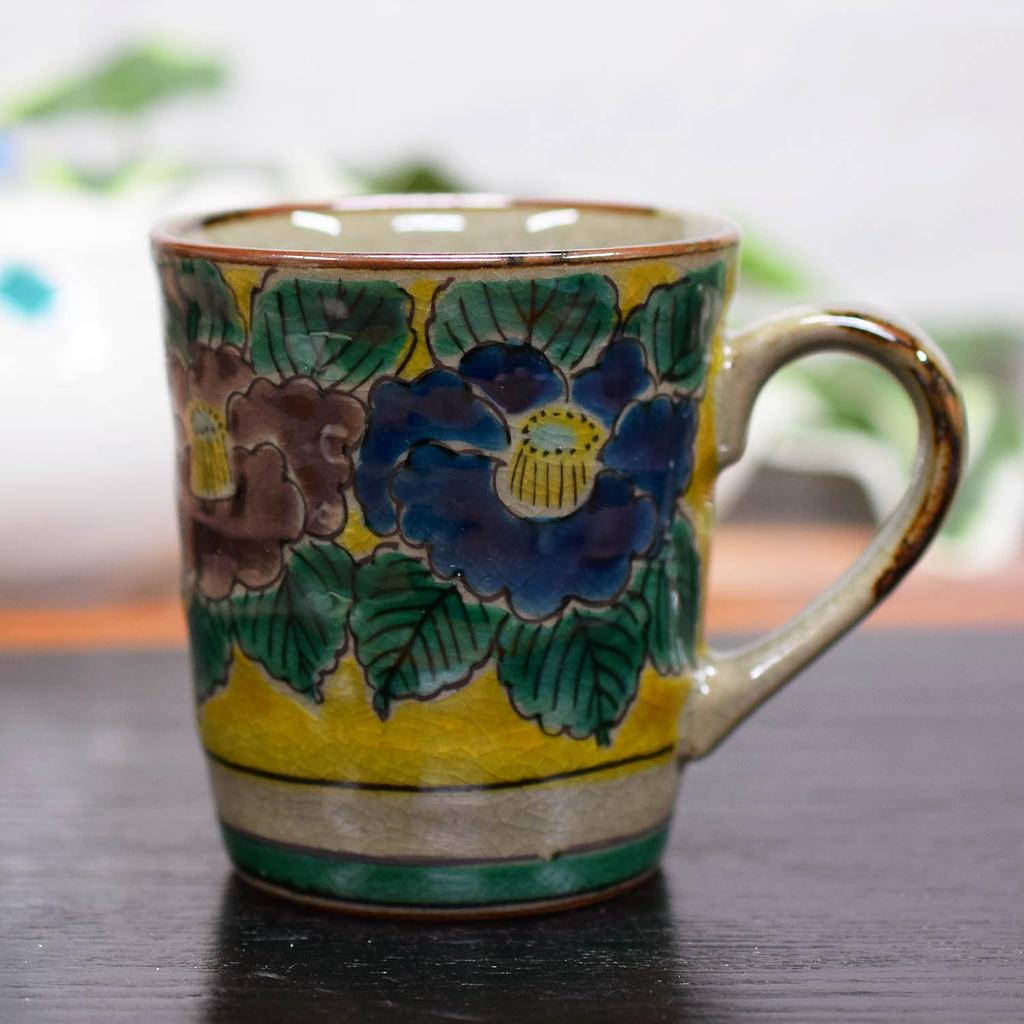 Waza no Kura Stylish Coffee Kutani Ware Yoshidaya Sasanqua Luxury Made in Perfect as a Birthday 60th 70th 77th or 88th Birthday Celebration Gift Mug,