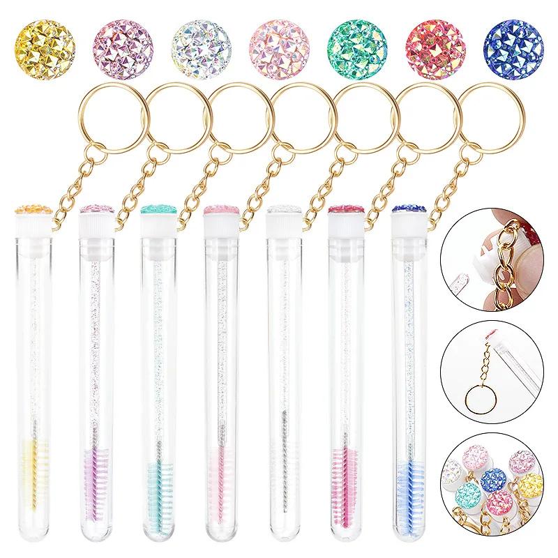 10Pcs Tube Eyelash Brush With Gold Keychain  lash extension supplies Disposable Eyelash Brush Brow and Lash Comb make up brushes