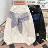 Men's Vintage Plaid Bow Tie Lace-Up Hoodie - Retro Spring/Autumn Casual Top