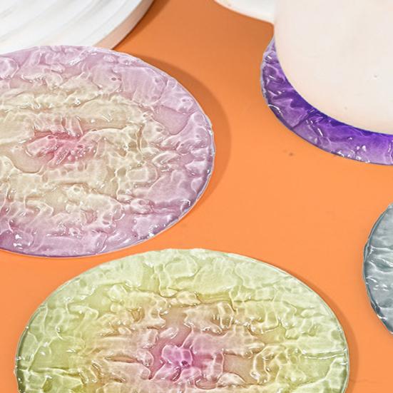 Acrylic Coaster Gradient Wave Design Cup Pads Heat-Resistant Round Table Mats