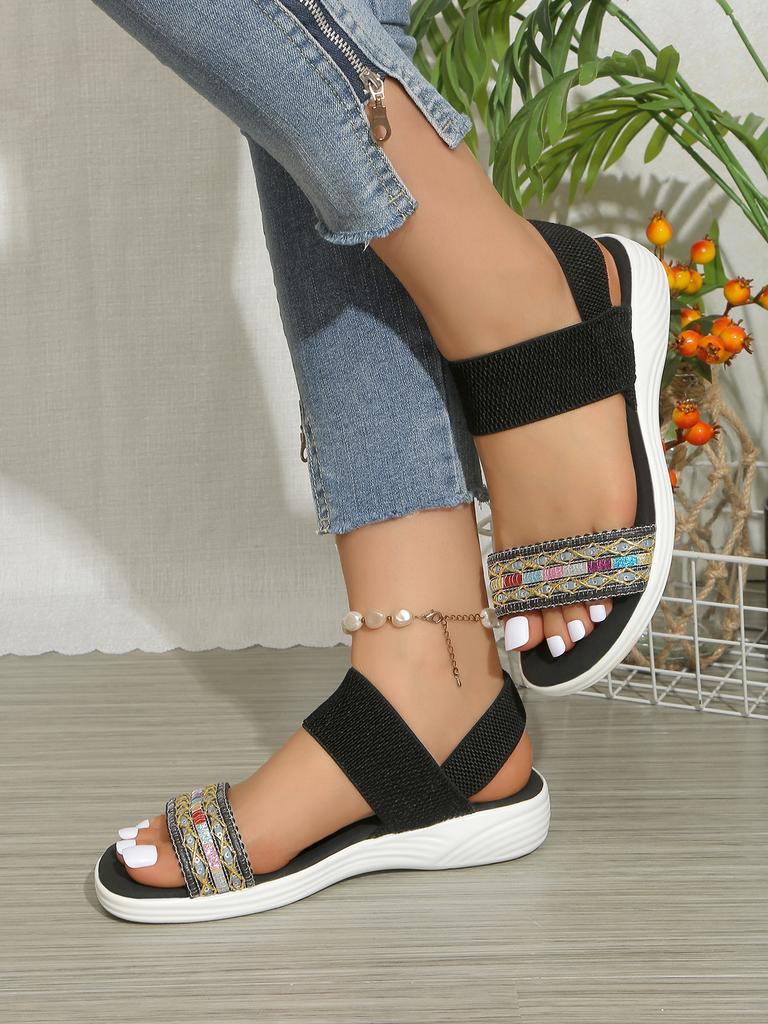 Women's New Casual Sports Style Sandals with Thick Sole and Flat Heel, Color Blocked Fly Woven Fish Mouth Sandals