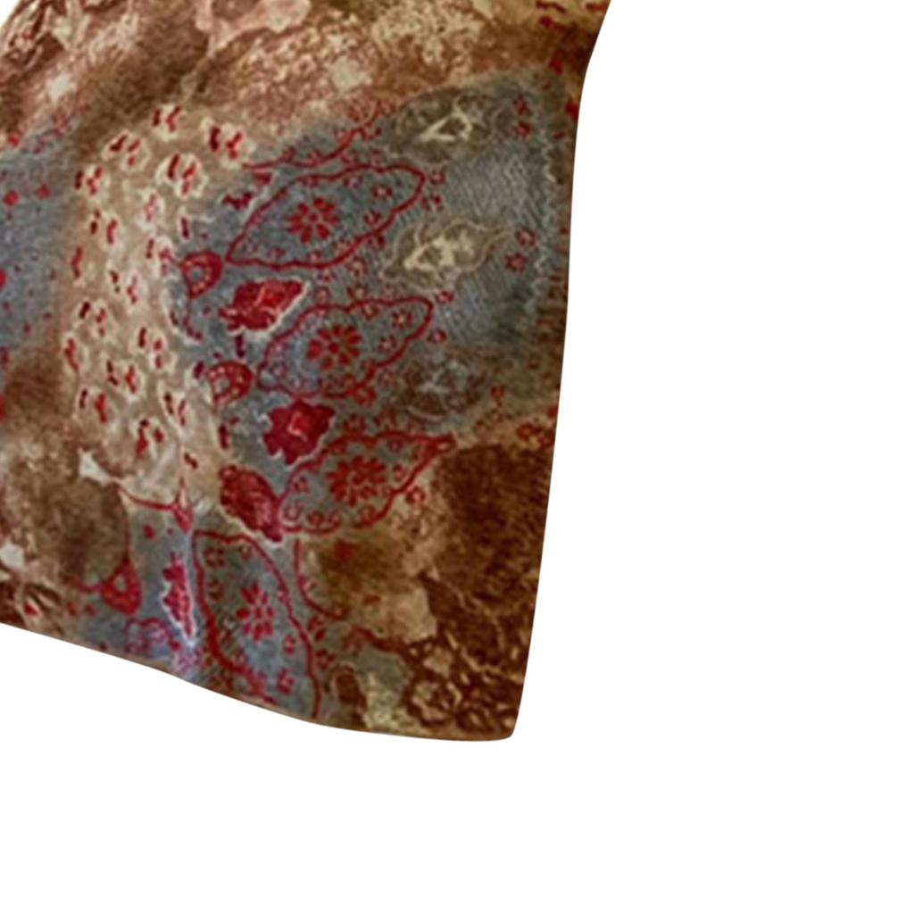 Vintage Print Dresses Women Tie-up Sheath Dress Adults Vintage Print Flare Sleeve V-neck Slit Short Skirt