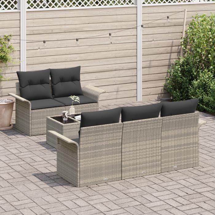 VidaXL Set de Canapés de Jardin 6 Pièces avec Coussins Gris Clair Rotin Synthétique 3353911