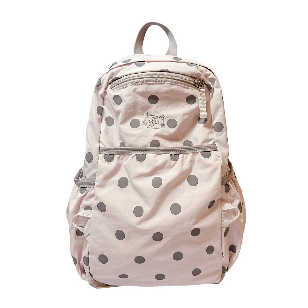 Minimalist Nylon Rucksack Embroidered Cat Student School Bag Cute Polka Dot Backpack  Gift