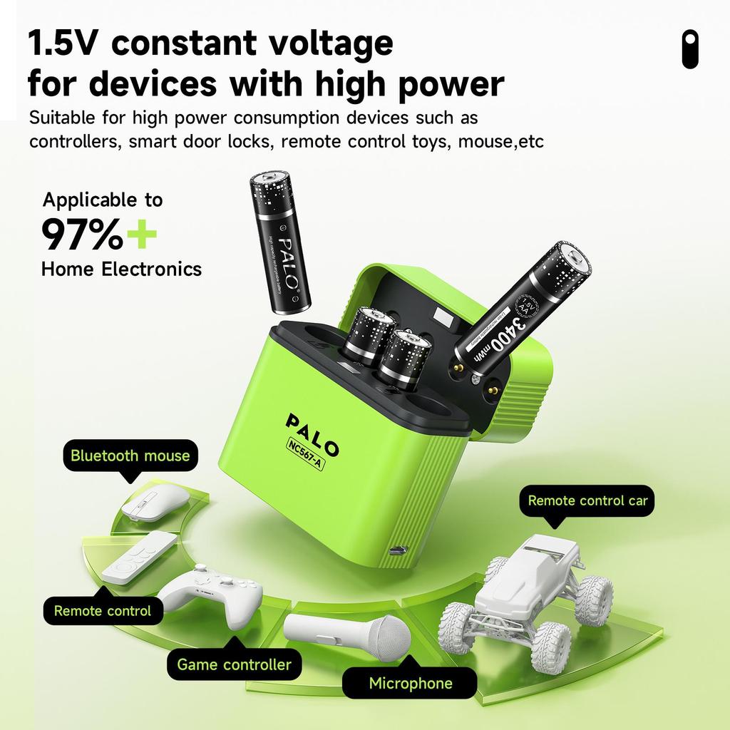 PALO Baterii Reîncărcabile AA 1.5V Litiu 3400mWh 1.5V Li-ion Baterie AA Cutie Încărcător Inteligent cu cablu de date TYPE-C