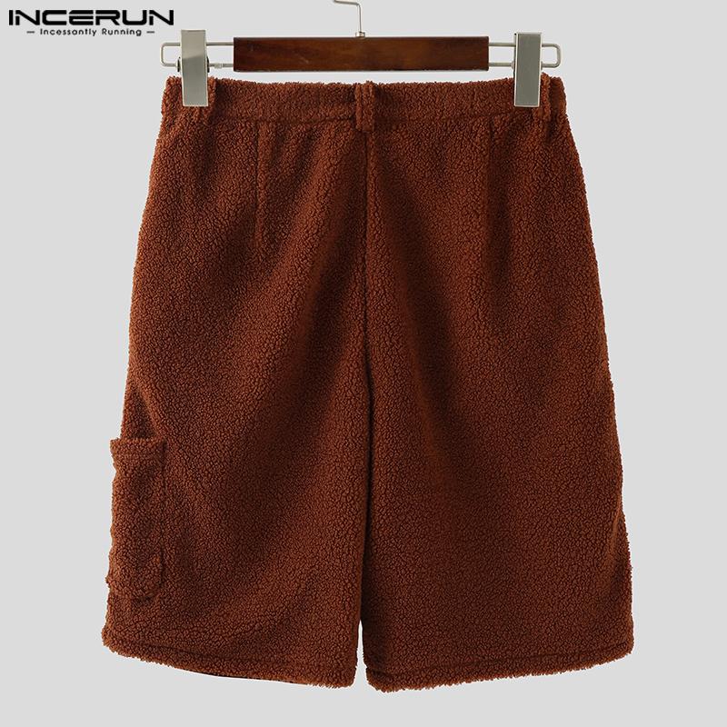 INCERUN Men Zip-up Waist Furry Casual Loose Shorts Half Pants