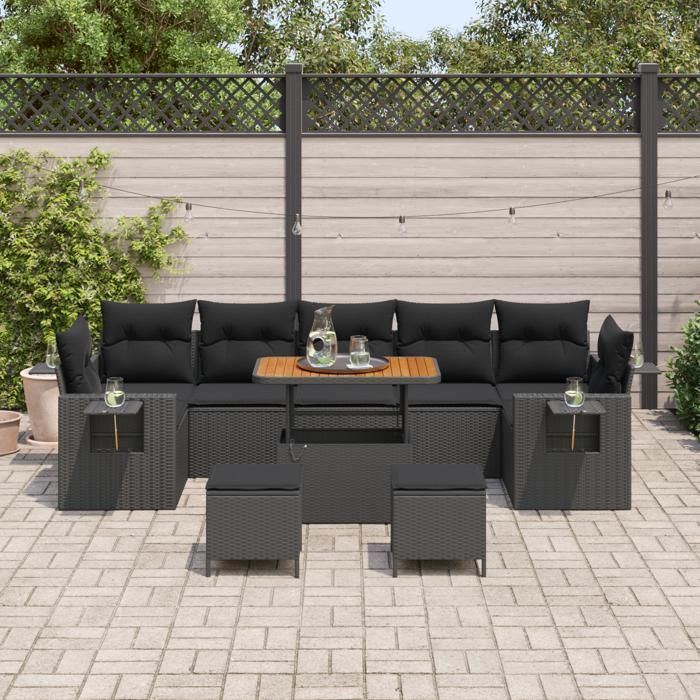VidaXL Canapé de Jardin 10 Pièces avec Coussins Poly Rattan Noir 3361729