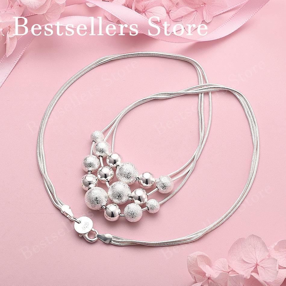 925 Sterling Silver Exquisite Frosted Glossy Beaded Necklace Women Fashion Party Favor Wedding Jewelry