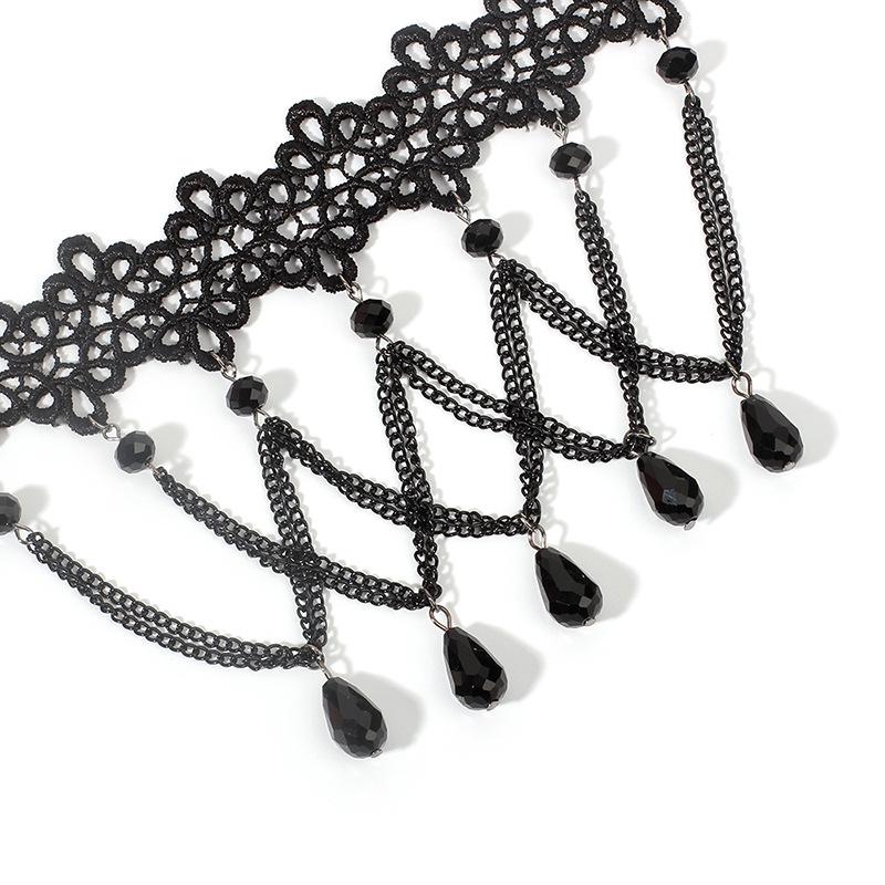Gothic Multi Pendant Lace Choker, Retro Personality Lace Neck Collar Necklace