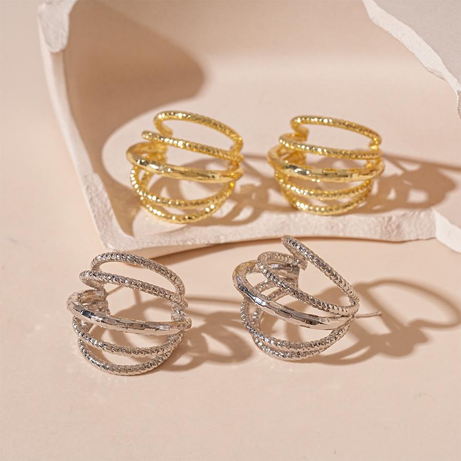 Elegant Geometric Silver Stud Earrings - Versatile Multi-Layer C-Shaped Design for Women, Perfect for Any Occasion