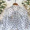 Französischer Retro Socialite Stil High-End Polka Dot Hemd für Damen im Herbst mit Puffärmeln und Schleifendesign, Temperamentvolles Oberteil