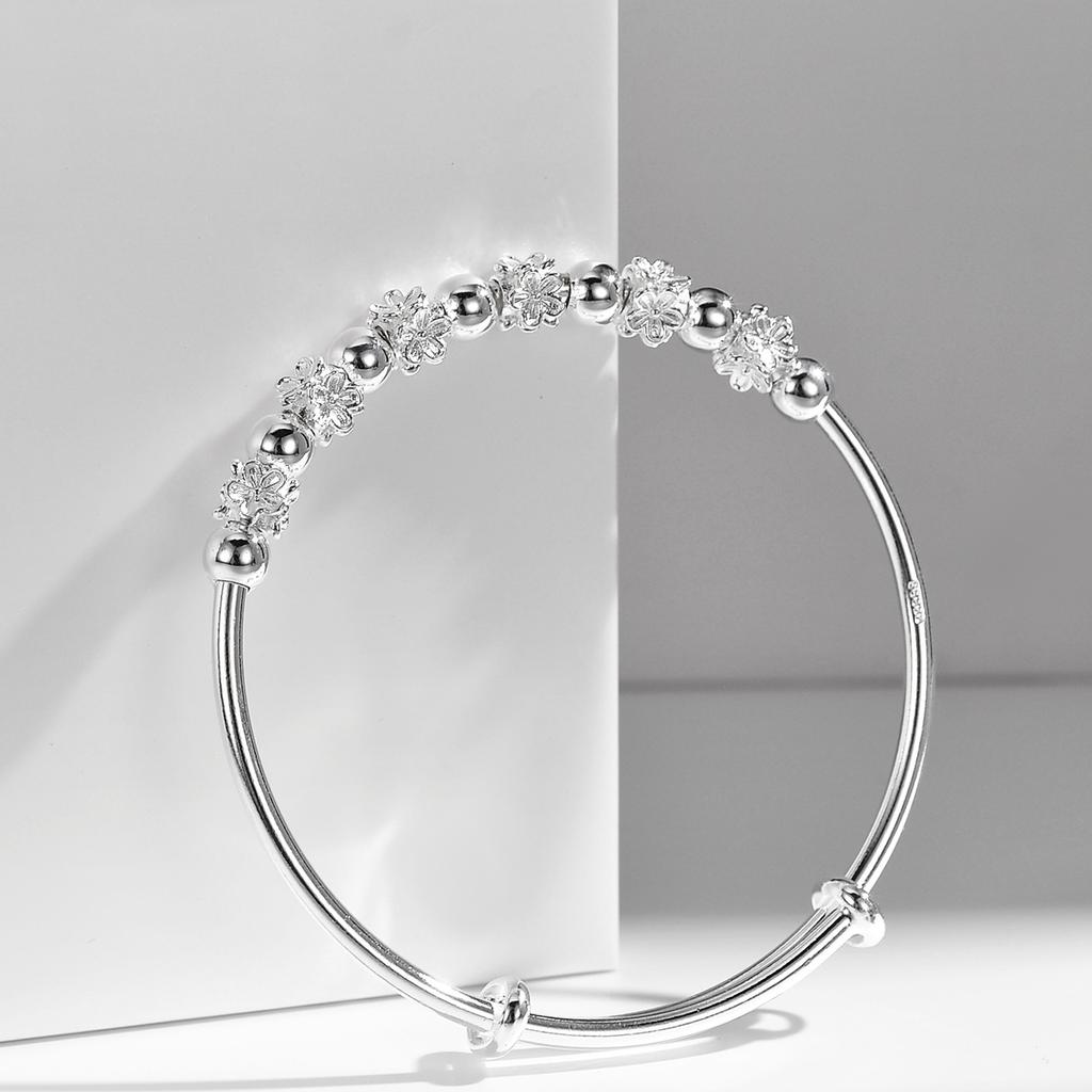 Zhaocai Six Flowers White Copper Plated Silver Bracelet for Women's Transport Flower Push Pull Bracelet Silver Jewelry Birthday Gift