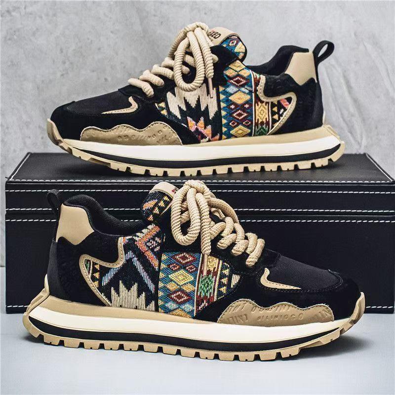 National Style Embroidered Dad Shoes Men's 2025 Spring New Comfortable Cloth Surface Increase Versatile Internet Celebrity Fashion Casual Men's Shoes