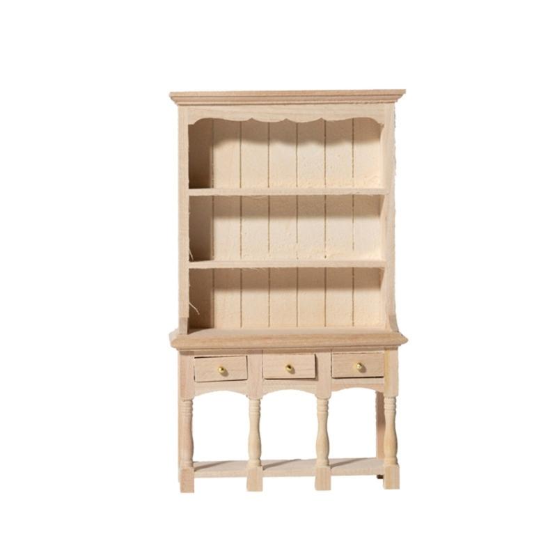 Wood Miniature Cabinet for 1/12 Scale Doll House Accessories Unpainted Organization Bookcase for Scene Display Decoration