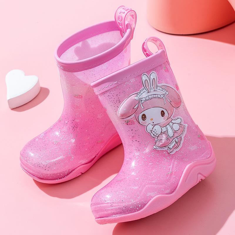 Sanrio Kids Waterproof Girls' Winter Rain Boots with Fleece Lining, Non-Slip Outdoor Rubber Boots