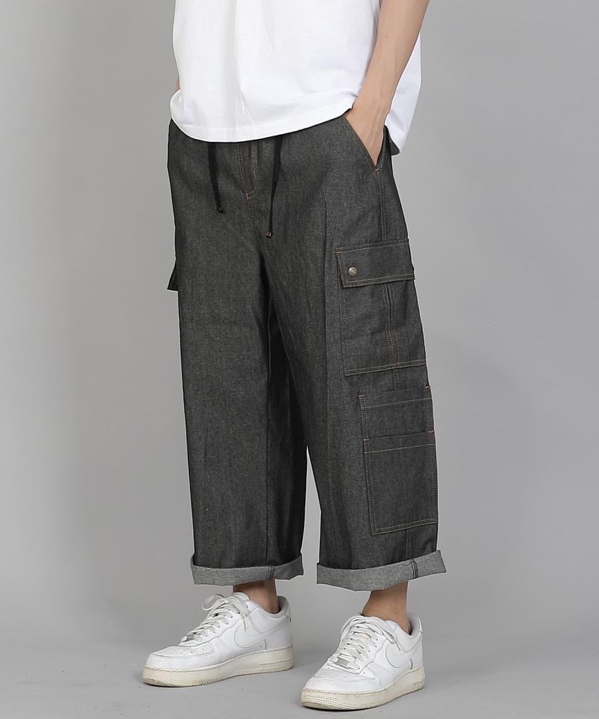 Seinteukeulu Double Cargo Cropped Pants Dcp-382 Denim Gray Black