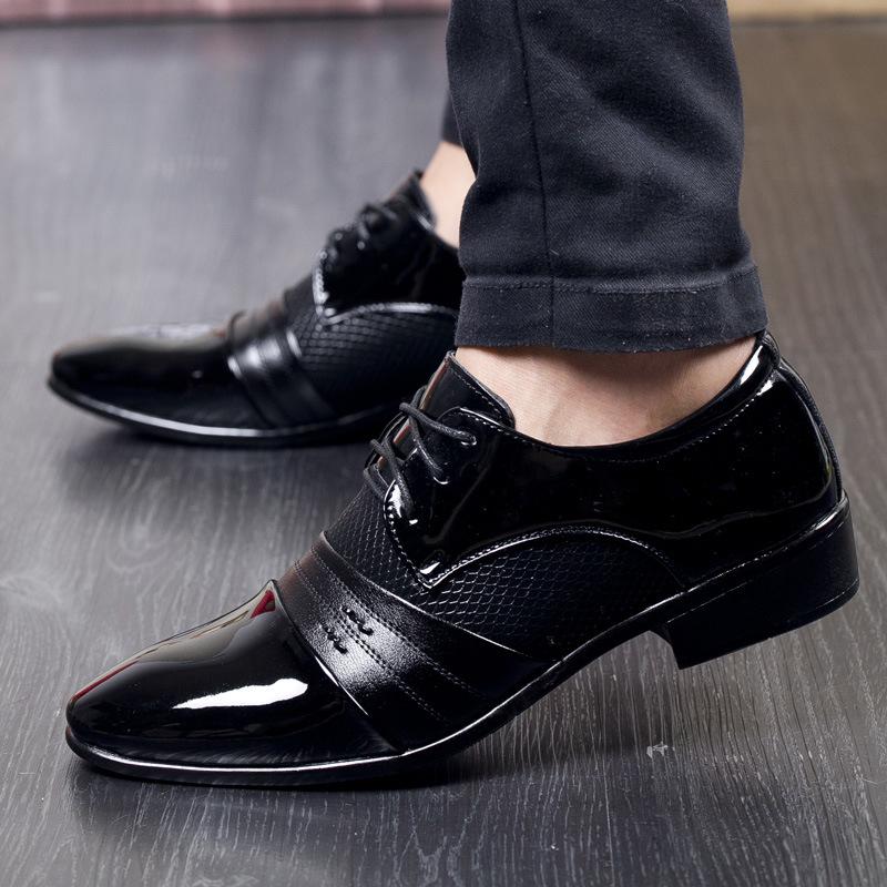 Men Casual Business Shoes Pointed Toe Leather Shoes Breathable Lace Up Leather Shoes