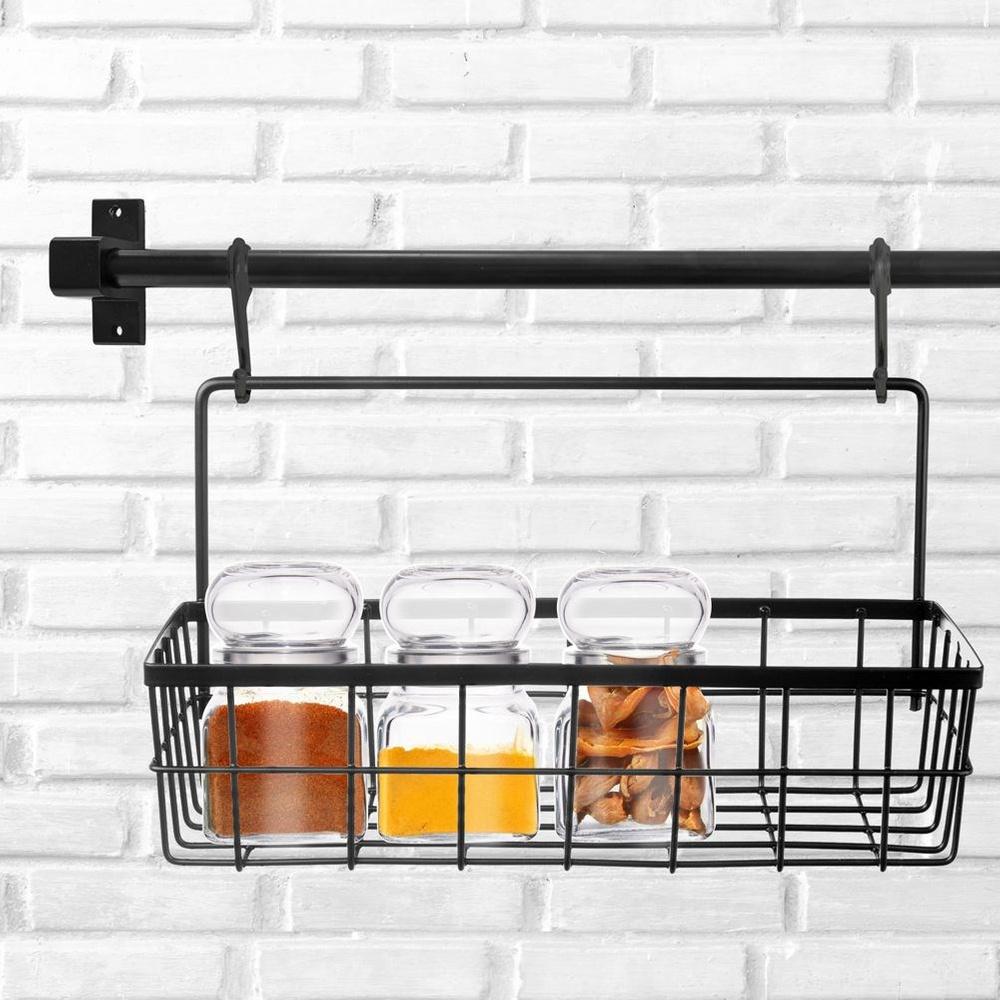 Black metal kitchen shelf, hanging on a rail, RADKA, 30x10.5x17cm