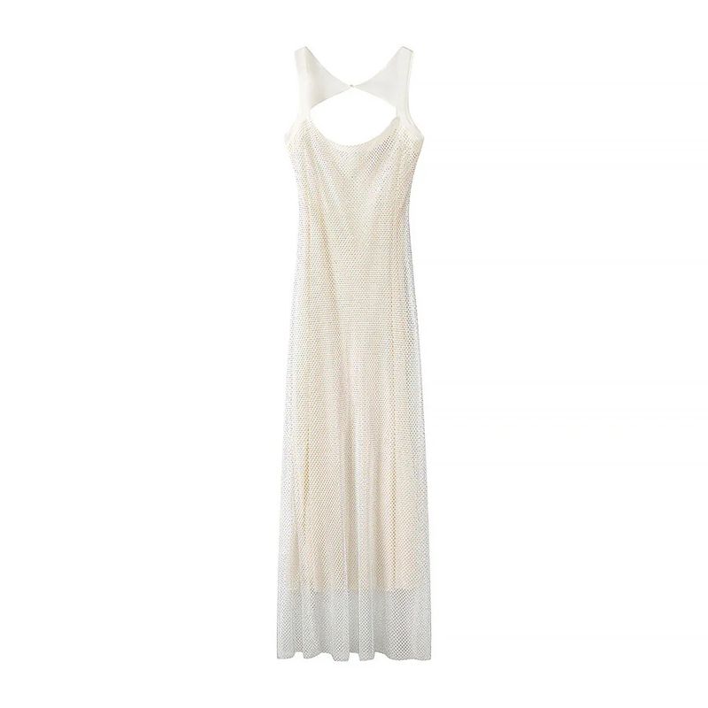 

Spring New Women clothes French style Design Shiny Diamond Evening dress Sheath Sling Long Dress White L