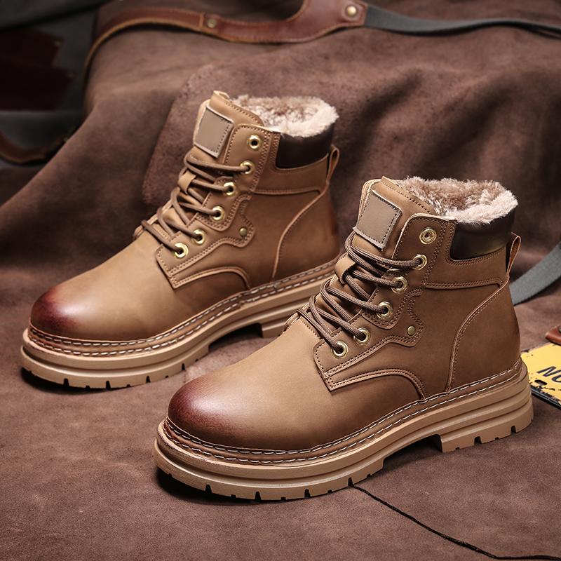 Winter new men's cotton boots Martin boots velvet thermal casual men's shoes in the picture