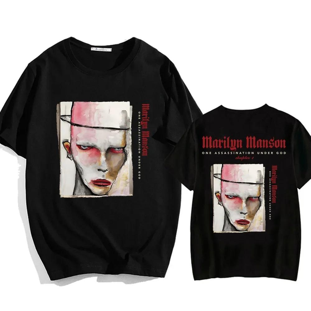 

Marilyn Manson One Assassination Under God Double Sided T-Shirt Industrial Shock Rock Band Black Unisex Oversized T-shirts 4XL