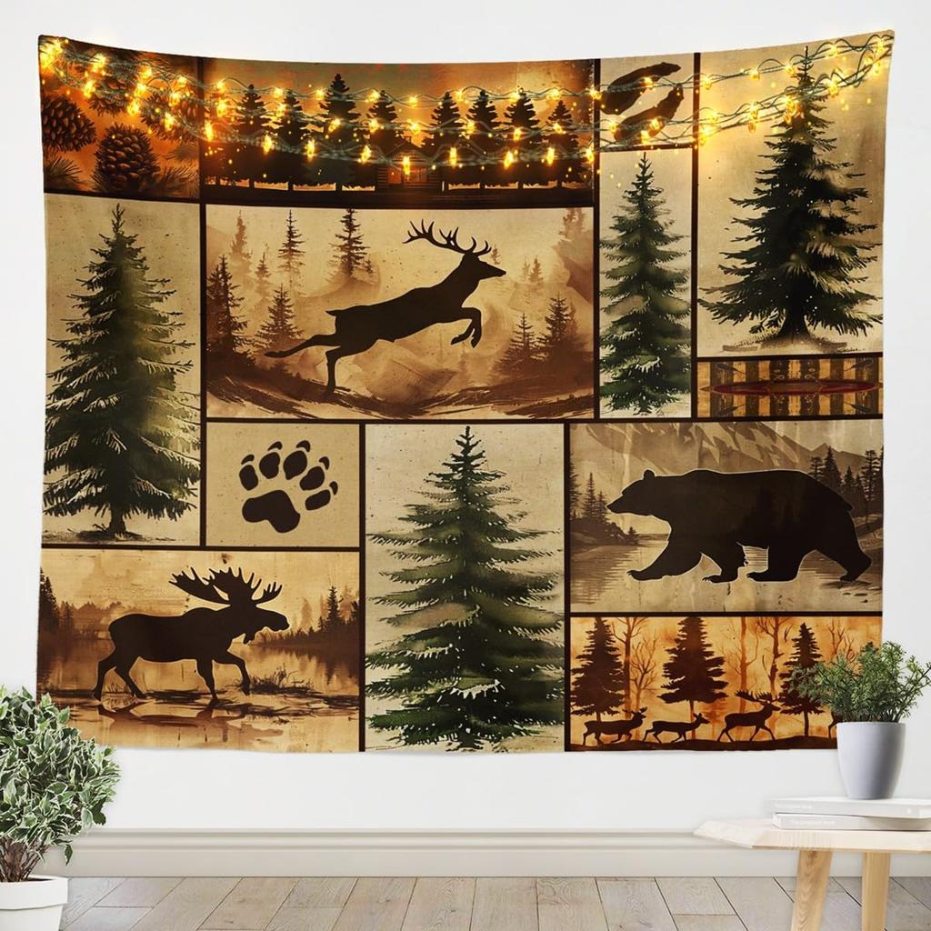 Wolf Print Tapestry Wall Hanging Wildlife Hunting Theme Tapestry for Kids Boys Girls Western Farmhouse Wall Tapestry Rustic