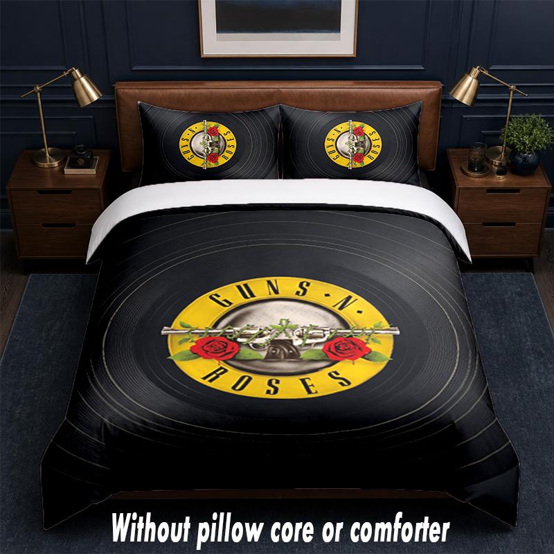 Guns N’ Roses Design Bed Bedding Set 1 Duvet Cover + 2 Pillowcases Soft Breathable Household Bed Linens
